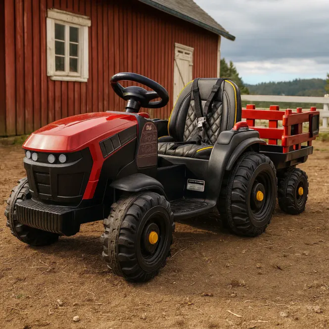 Hovedbilde Elektrisk traktor til barn med tilhenger - Rød