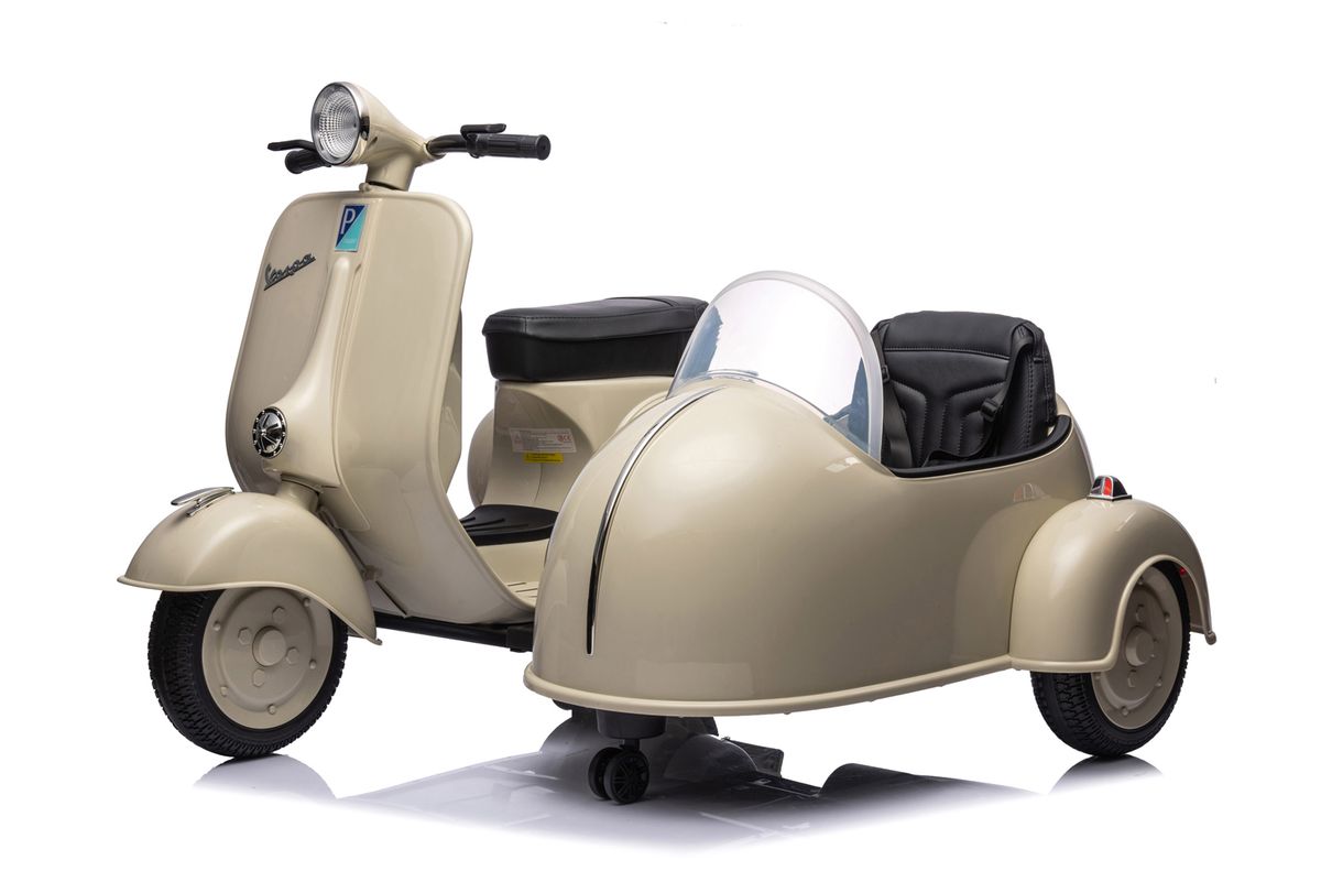 Vespa el-scooter for barn med sidevogn 12V