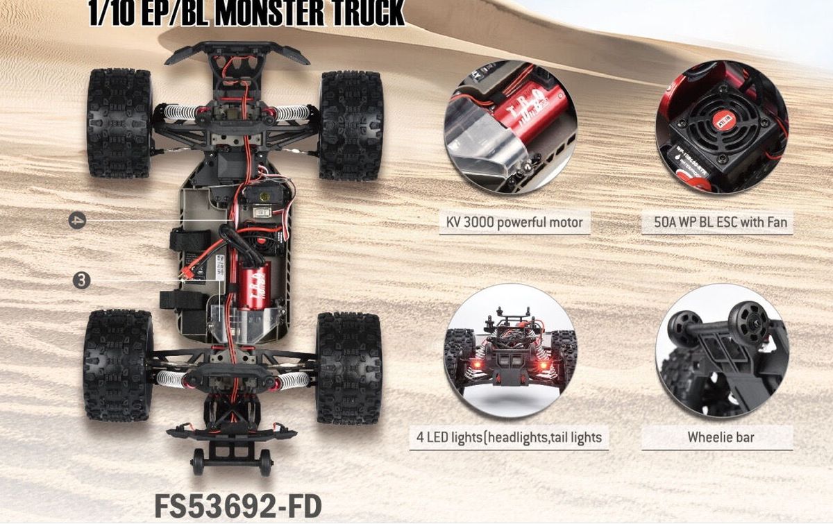 FS Racing Rebel 1/10 Børsteløs Monster Truck RTR