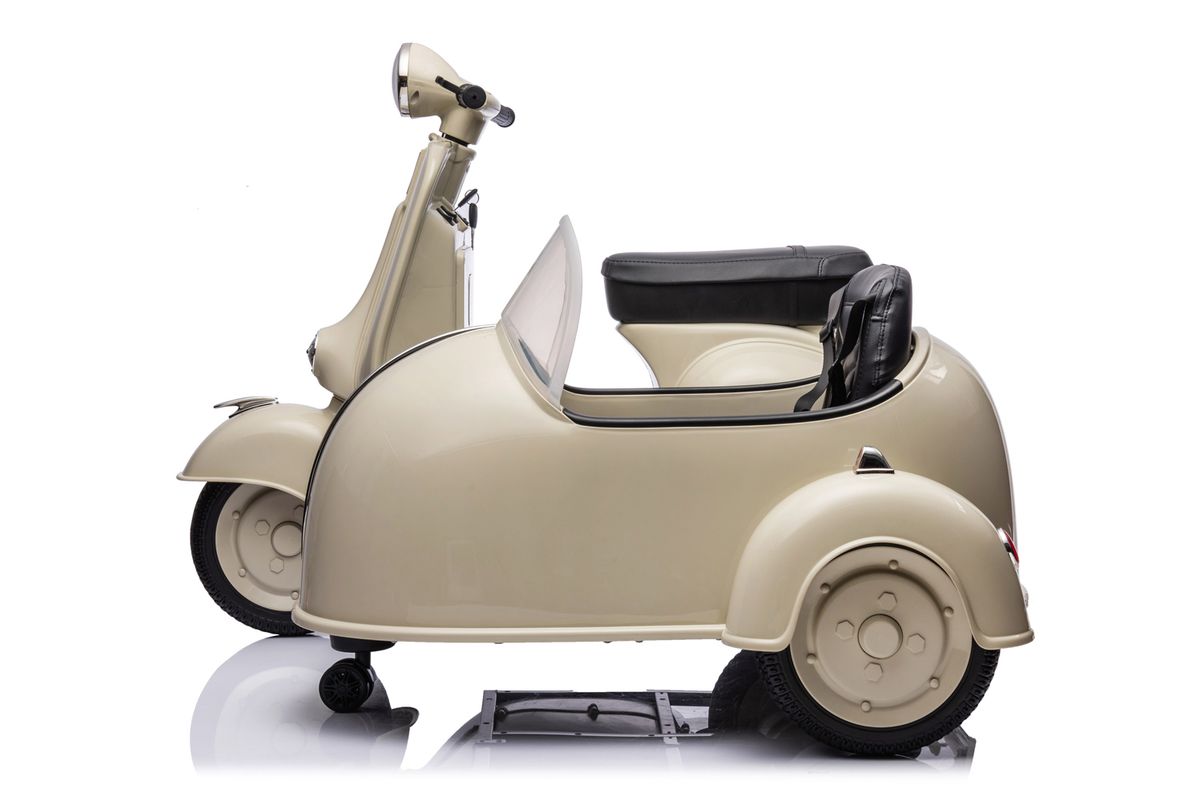 Vespa el-scooter for barn med sidevogn 12V